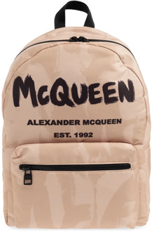 Alexander McQueen Metropolitan rugzak met logo Alexander McQueen , Beige , Heren - ONE Size