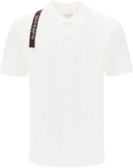 Alexander McQueen Polo Shirt met Selvedge Logo en Harnas Detailing Alexander McQueen , White , Heren - Xl,L