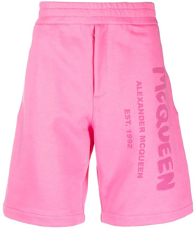 Alexander McQueen Roze Logo-Print Katoenen Shorts Alexander McQueen , Pink , Heren - Xl,L,M,S