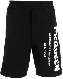 Alexander McQueen Shorts S, Elastische Taille, Logo Print Alexander McQueen , Black , Heren