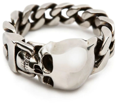 Alexander McQueen Skull Chain Ring - Zilverkleurig Messing Alexander McQueen , Gray , Heren - 60 Mm,58 MM