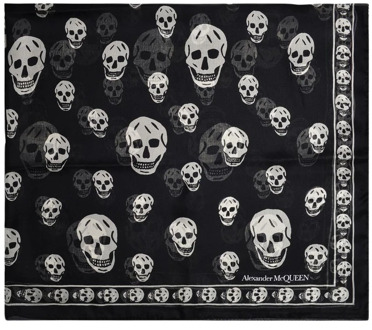 Alexander McQueen Skull Sjaal - Zwart/Ivoor - Wol Alexander McQueen , Black , Dames - ONE Size