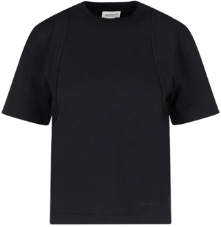 Alexander McQueen Stijlvolle Dames T-shirts in Zwart en Grijs Alexander McQueen , Black , Dames - S,2Xs