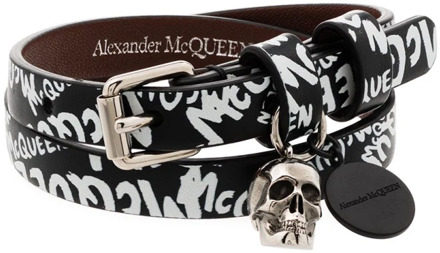 Alexander McQueen Stoere Leren Wraparound Armband Alexander McQueen , Black , Heren - ONE Size