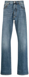 Alexander McQueen Stonewashed Denim Jeans met omslag Alexander McQueen , Blue , Heren - M,S