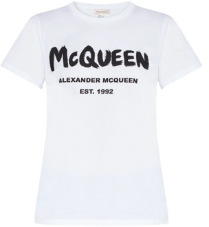 Alexander McQueen T-shirt met logo Alexander McQueen , White , Dames - S,Xs,2Xs