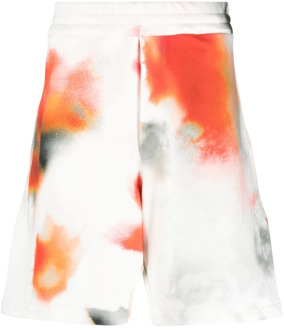 Alexander McQueen Tie-Dye Katoenen Shorts met Geborduurd Logo Alexander McQueen , White , Heren - L,M,S