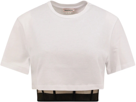 Alexander McQueen Wit Crop Fit T-Shirt Alexander McQueen , White , Dames - M,S,Xs,2Xs