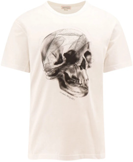 Alexander McQueen Witte Geribbelde T-shirt met Logo Print Alexander McQueen , White , Heren - Xl,M,S