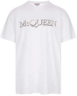 Alexander McQueen Witte Katoenen T-shirt met Geborduurd Logo Alexander McQueen , White , Heren - Xl,L,M,S