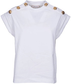 Alexander McQueen Witte Logo T-shirt met Knopen Alexander McQueen , White , Dames - 2XS