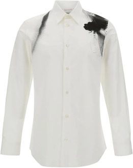 Alexander McQueen Witte Overhemd met Contrasterende Print en Klassieke Kraag Alexander McQueen , White , Heren - Xl,L,M