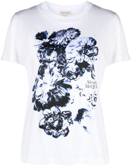 Alexander McQueen Witte T-shirt met Bloemenprint Alexander McQueen , White , Dames - M,S,Xs,2Xs