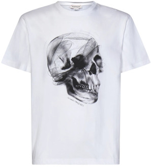 Alexander McQueen Witte T-shirt met Dragonfly Skull Print Alexander McQueen , White , Heren - L,M,S,Xs