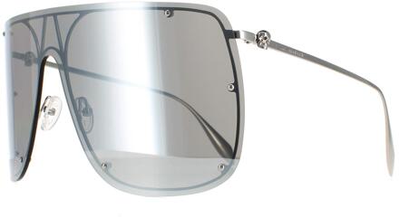 Alexander McQueen zonnebril AM0313S 007 Silver Silver Mirror Zilver