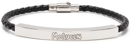 Alexander McQueen Zwart Bijoux Armband met McQueen Handtekening Alexander McQueen , Black , Heren - M,S