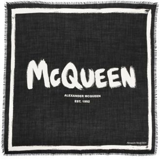 Alexander McQueen Zwart Logo Print Wollen Sjaal Alexander McQueen , Black , Dames - ONE Size