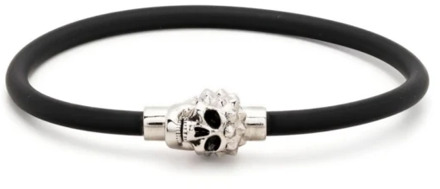 Alexander McQueen Zwart Skull Charm Koord Armband Alexander McQueen , Black , Heren - M,S,One Size