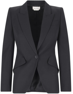 Alexander McQueen Zwarte blazer met reverskraag en knoopsluiting Alexander McQueen , Black , Dames - M,S,Xs