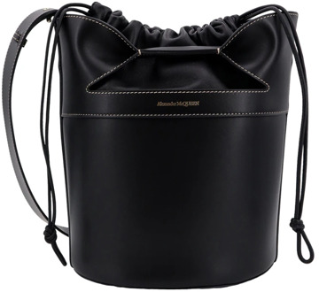 Alexander McQueen Zwarte Bucket Bag Rugzak met Leren Trekkoord Alexander McQueen , Black , Dames - ONE Size