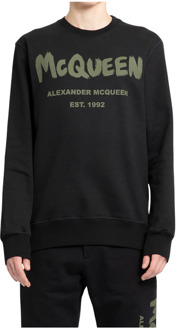 Alexander McQueen Zwarte Graffiti Crewneck Sweatshirt Alexander McQueen , Black , Heren - 2Xl,Xl,L,3Xl