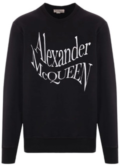 Alexander McQueen Zwarte Katoenen Jersey Sweater met Verwrongen Logo Borduursel Alexander McQueen , Black , Heren - XL
