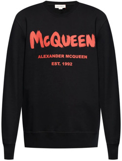 Alexander McQueen Zwarte Katoenen Logo Print Trui Alexander McQueen , Black , Heren - L,M,S