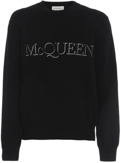 Alexander McQueen Zwarte Katoenen Trui met Logo Relief Alexander McQueen , Black , Heren - L,M,S