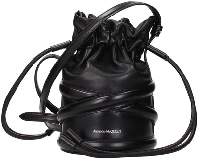 Alexander McQueen Zwarte Leren Bucket Bag met Harnas Ontwerp Alexander McQueen , Black , Dames - ONE Size