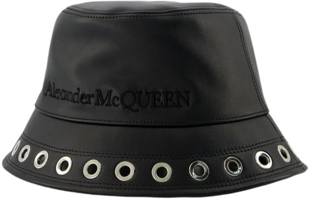 Alexander McQueen Zwarte Leren Eyelet Hoed - Veelzijdige Accessoire Alexander McQueen , Black , Dames - M,S