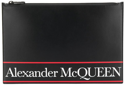 Alexander McQueen Zwarte Leren Platte Logo Clutch Alexander McQueen , Black , Heren - ONE Size