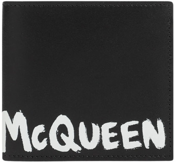 Alexander McQueen Zwarte Leren Portemonnee met Logo Alexander McQueen , Black , Heren - ONE Size