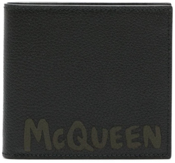 Alexander McQueen Zwarte Logo Portemonnee Kaartsleuven Zilver Alexander McQueen , Black , Heren - ONE Size