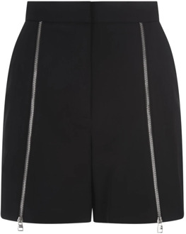 Alexander McQueen Zwarte wollen shorts met hoge taille en zilverkleurige rits Alexander McQueen , Black , Dames - S,Xs