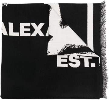 Alexander McQueen Zwarte Wollen Sjaal voor Heren - Stijlvol en Warm Alexander McQueen , Black , Heren - ONE Size