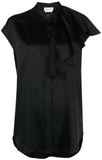 Alexander McQueen Zwarte Zijden Ruffle Shirt Alexander McQueen , Black , Dames - Xl,L,M,S