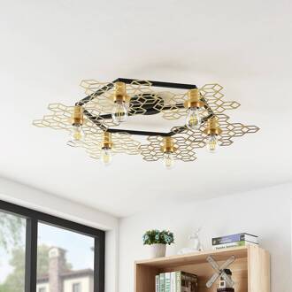 Alexaru plafondlamp, 6-lamps, goud, rond goud, zwart