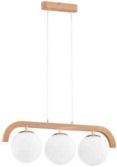 Alfa Hanglamp Kryza van hout, 3-lamps houtkleurig, wit, goud
