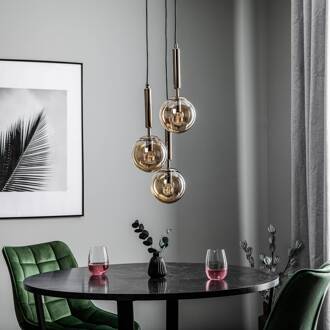 Alfa Hanglamp Volda Picolo 3-lichts zwart/goud rond zwart, goud, transparant