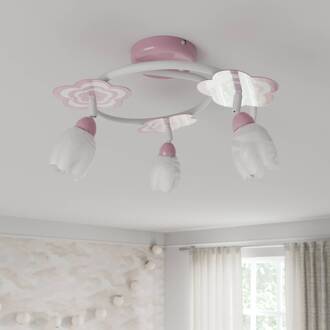 Alfa Kinderkamer-plafondlamp Mailin in roze, rond roze, wit