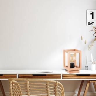 Alfa Pako tafellamp, kooivorm, kubus, hout, 16 x 16 x 25 cm licht hout, zwart