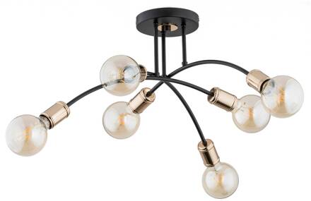 Alfa Plafondlamp Lotze, 6-lamps, Ø 55cm zwart, goud