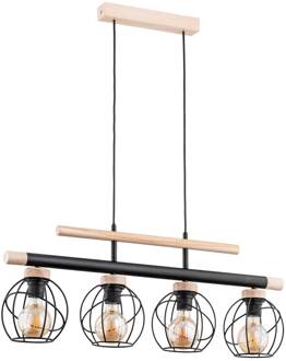 Alfa Trendy Basket hanglamp van hout, 4-lamps houtkleurig, zwart