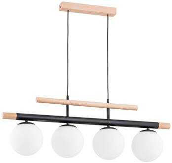 Alfa Trendy hanglamp van hout, 4-lamps houtkleurig, wit, zwart