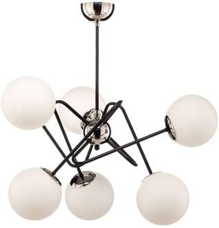 Alfa Virginia plafondlamp, 6-lamps, wit/chroom/zwart wit, chroom, zwart