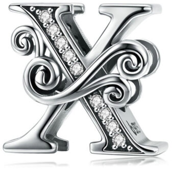 Alfabet bedel letter x met transparante zirkonia steentjes Zilver - One size