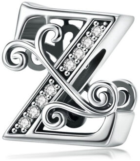 Alfabet bedel letter z met transparante zirkonia steentjes Zilver - One size