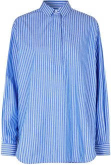 Alfrida HP 14765 - Blauw Wit Gestreept Overhemd Samsøe Samsøe , Blue , Dames - S,2Xs