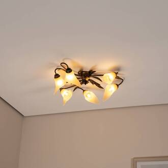 Alga plafondlamp, 6-lamps, ijzer, glas, Florentijn brons, amber