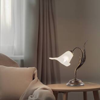 Alga tafellamp, 1-lamp, ijzer, glas, Florentijn brons, amber